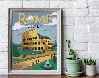Cities,Rome,Italy cross stitch pattern,Rome easy cross stitch pattern, Rome embroidery,Italy embroidery,Poster embroidery,Vintage embroidery
