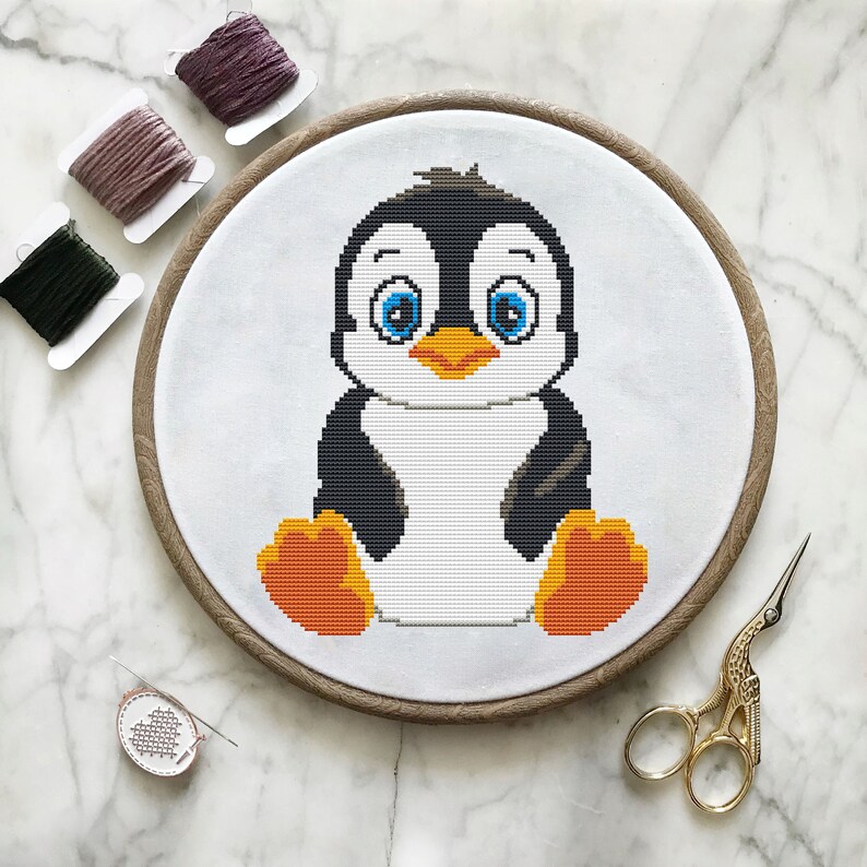 Penguin Penguin Crossstitch Cute Nursery Decorpenguin Etsy
