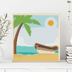 Cute cross stitch nature pattern, sea, sun, relax, easy cross stitch pattern gift 2020 - Cross Stitch Pattern (Digital Format - PDF)