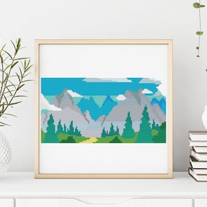 Kansas state counted cross stitch pattern skyline landscape USA starry night city town nature - Cross Stitch Pattern (Digital Format - PDF)