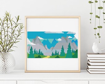 Korsstygnsmönster för Kansas State Skyline: Landskap USA (digital PDF)