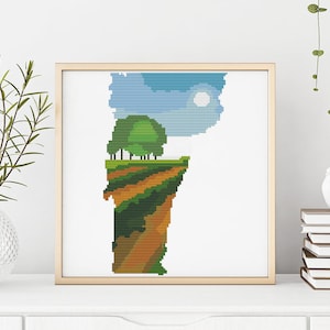 Vermont,Vermont State,Kreuzstichmuster,Vermont Landschaft,USA Silhouette xStitch,Natur einfach gezählt Kreuzstichvorlage,Berg, Wald