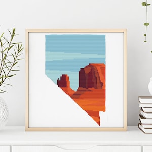 Nevada state Modern Cross Stitch Pattern, nature counted cross stitch chart, Great Basin national park, mountains, forest, instant PDF