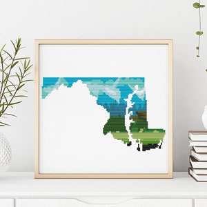 Maryland state Modern Cross Stitch Pattern, nature counted cross stitch chart, Catocrin Mountain Park, forest, mountains, instant PDF