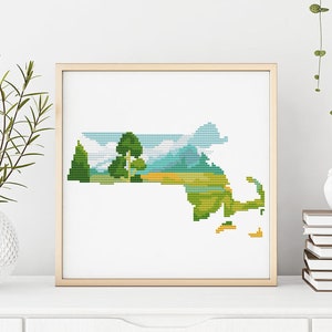 Massachusetts state Modern Cross Stitch Pattern, Cape Cod lighthouse, nature counted cross stitch, landscape, ocean, instant PDF