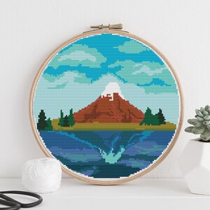 Mountains,Vulcan,Water, nature cros stitch pattern, Landscape ppattern, Mountains pattern for cross stitching, Pattern for beginers