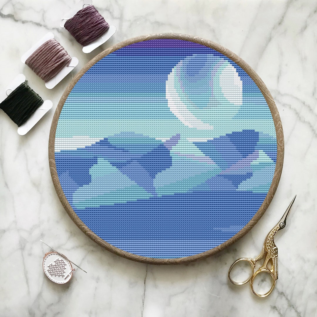 Modern Mountain Landscape Cross Stitch Pattern PDF - Forest Nature ...