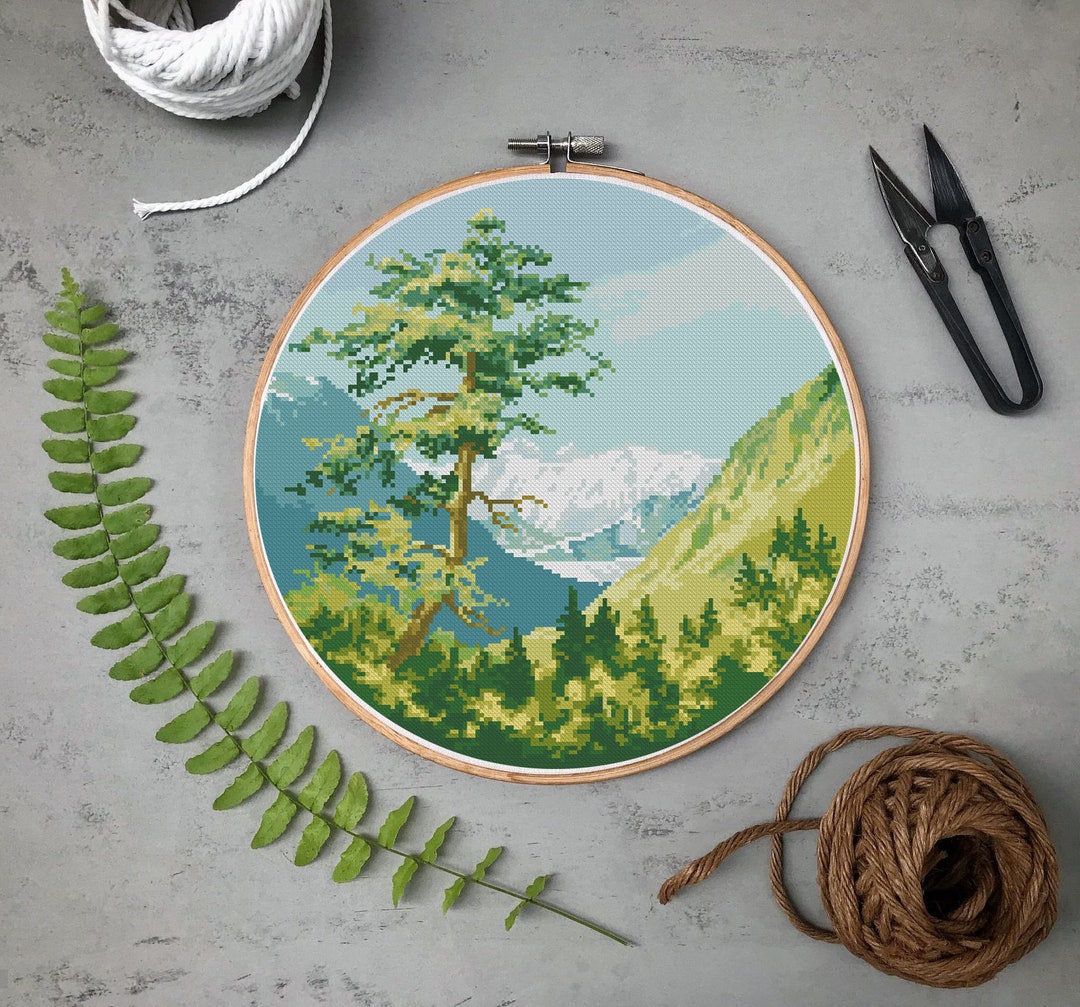 Mountain Landscape Forest Cross Stitch Pattern PDF Digital Download ...