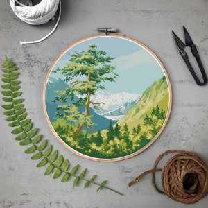 Landschaft, Berge, Natur Kreuzstich, Muster PDF, Wald gezählt, Kreuzstichvorlage, Natur Xstitch, Stickrahmen Stickerei, Kiefernkreuzstich