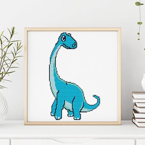 Nursery cross-stitch decor, cute blue dinosaur Funny Cross Stitch Pattern, Dinosaur Embroidery, Modern Brontosaurus, PDF, Instant Download
