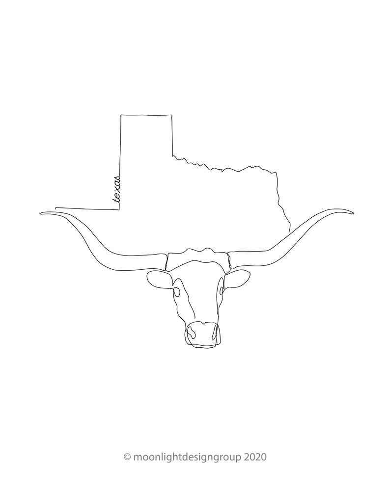 Texas Longhorn Print | Modern Printable Art | Single Line Drawing ...