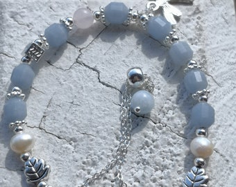 Angelite\Anhydrite kralen armband, blauwe helende kristallen armband, vierkante armband, cadeau voor haar