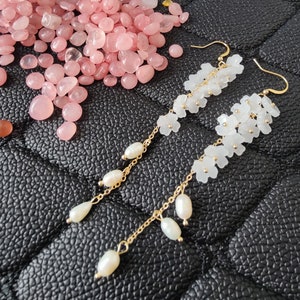 Wedding jewelry earring for bridesmaids  ，Bridal boho long chain pearl Drop  Earrings