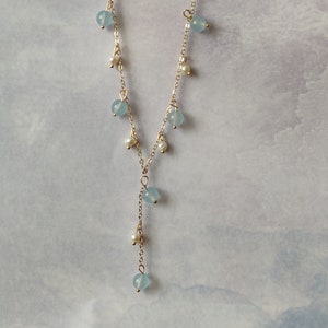 14K Gold gefüllt Aquamarine Halskette, Perle Perlenkette, März Birthstone Halskette, Geschenk für Mon, Versand am nächsten Tag