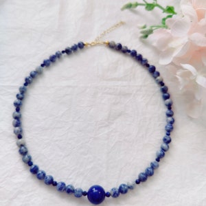 Necklace for woman，Lapis Lazuli bead necklace，Blue Point Jasper necklace，Adjustable blue necklace，Minimalist necklace，Christmas Gift for her