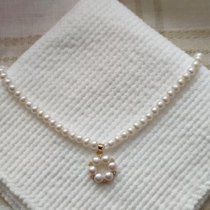 Pearl Pendant Necklace, Flower pendant necklace, Heart Toggle Clasp  Pearl Necklace, Bridesmaid Jewellery, Wedding necklace, Gift for her