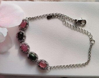 Tourmaline bracelet，S925 sliver chain bracelet, Dainty crystal Healing bracelet, Christmas gift for her