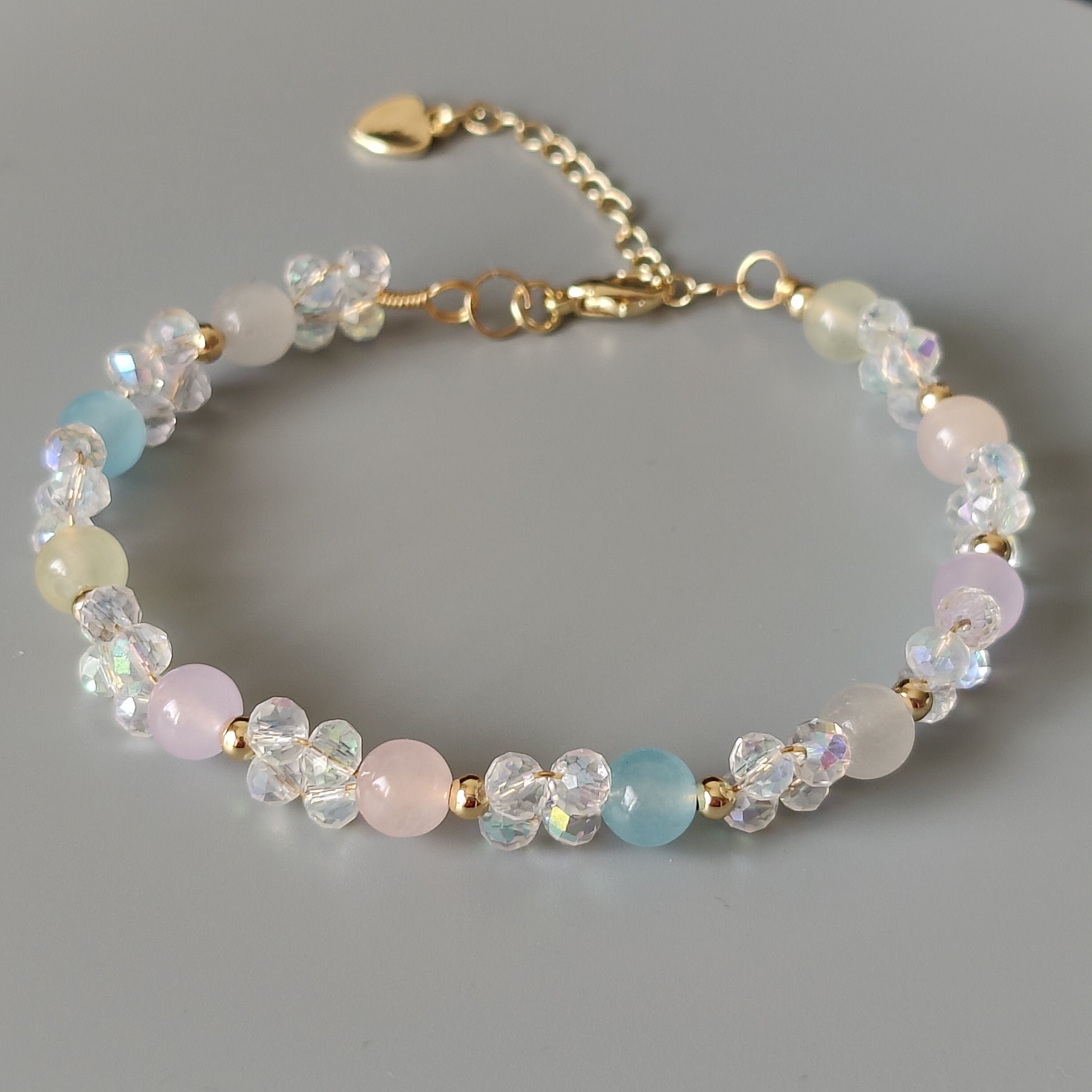 Morganite Beaded Braceletcrystal Healing Bracelet,austrian Crystal ...