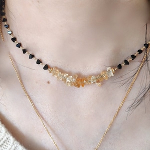 Black Spinel Necklace，Natural Citrine gravel Bracelet，Handmade jewelry set，Women Choker NecklaceBlack healing bracelet，Birthday gift for her