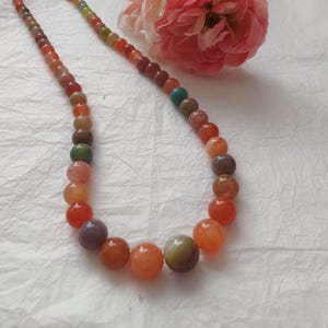 100%Natural multicolor agate beaded necklace, Boho style handmade necklace,Statement jewelry for women, girlfriend