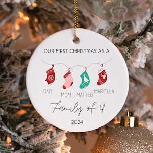 Family of 4 Christmas Ornament, Personalized Family Stockings, 2024, Custom Gift, Second born child, Big brother Sister, four, tree decor