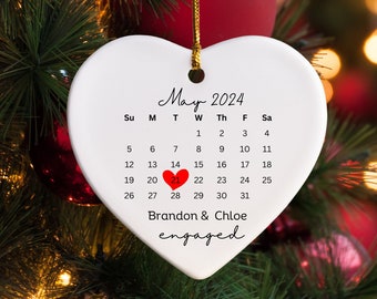 Personalized Couples Ornament, Calendar Ornament, Marriage, Engagement, Milestone Keepsake, Custom Photo Ornament, Heart Ornament, Newlyweds