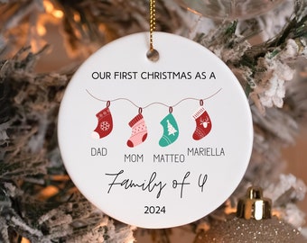 Family of 4 Christmas Ornament, Personalized Family Stockings, 2024, Custom Gift, Second born child, Big brother Sister, four, tree decor