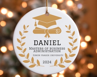 Masters Degree Ornament, Graduation Keepsake, Convocation Gift, University Education, 2024 Grad, Mastered It, Christmas Ornament, Grad Hat