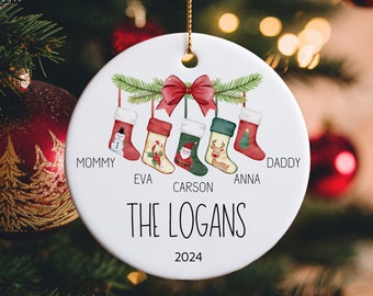 Family of 5 stocking Ornament, Personalized Christmas Bauble, 2024 family of five Christmas ornaments, Name ornament, Classic Stockings