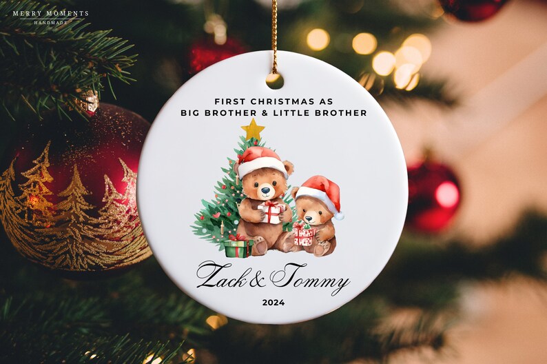 Baby Bear, Siblings Christmas Ornament, Personalized Name Bauble