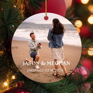 Personalized Engagement Photo Ornament, Counting Down till I do, On bend and knee, Here comes the bride, Gift for bride, Couples Keepsake