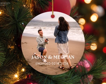 Personalized Engagement Photo Ornament, Counting Down till I do, On bend and knee, Here comes the bride, Gift for bride, Couples Keepsake