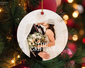 Custom Wedding Photo Ornament, Christmas Gift for Newly Weds,  Custom Picture Ornament, Christmas Ceramic Ornament, Custom Text Ornament