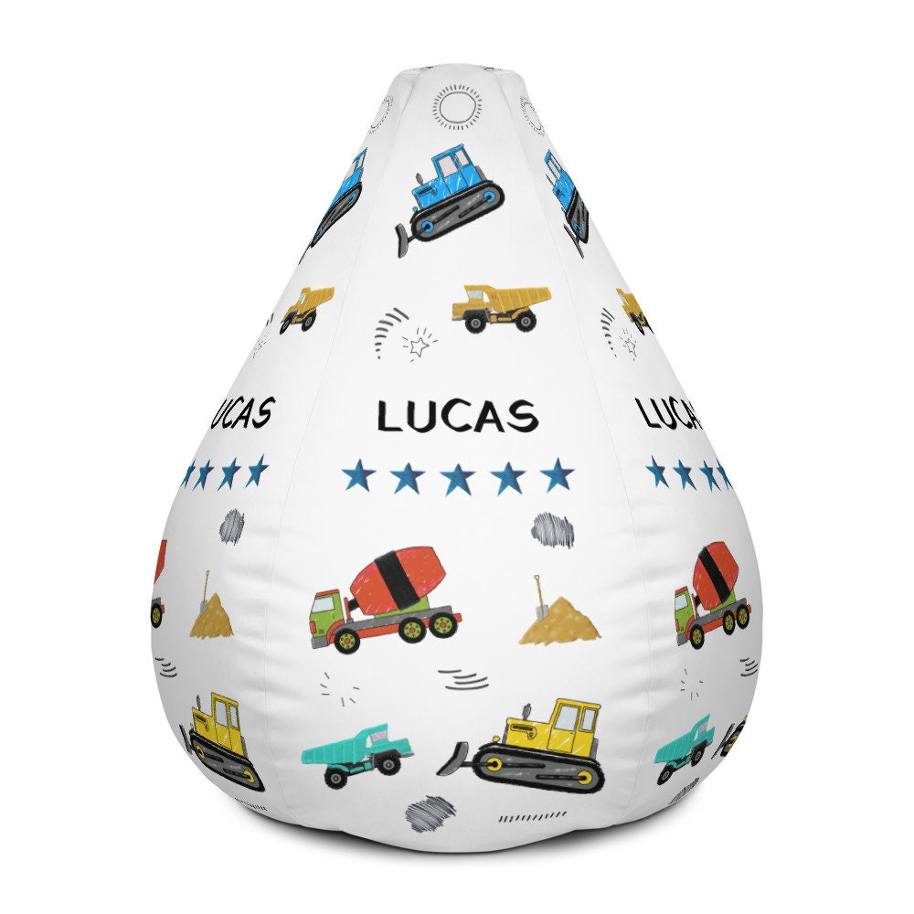 Personalized Bean Bag Cover For Kids Construction Vehicles Etsy