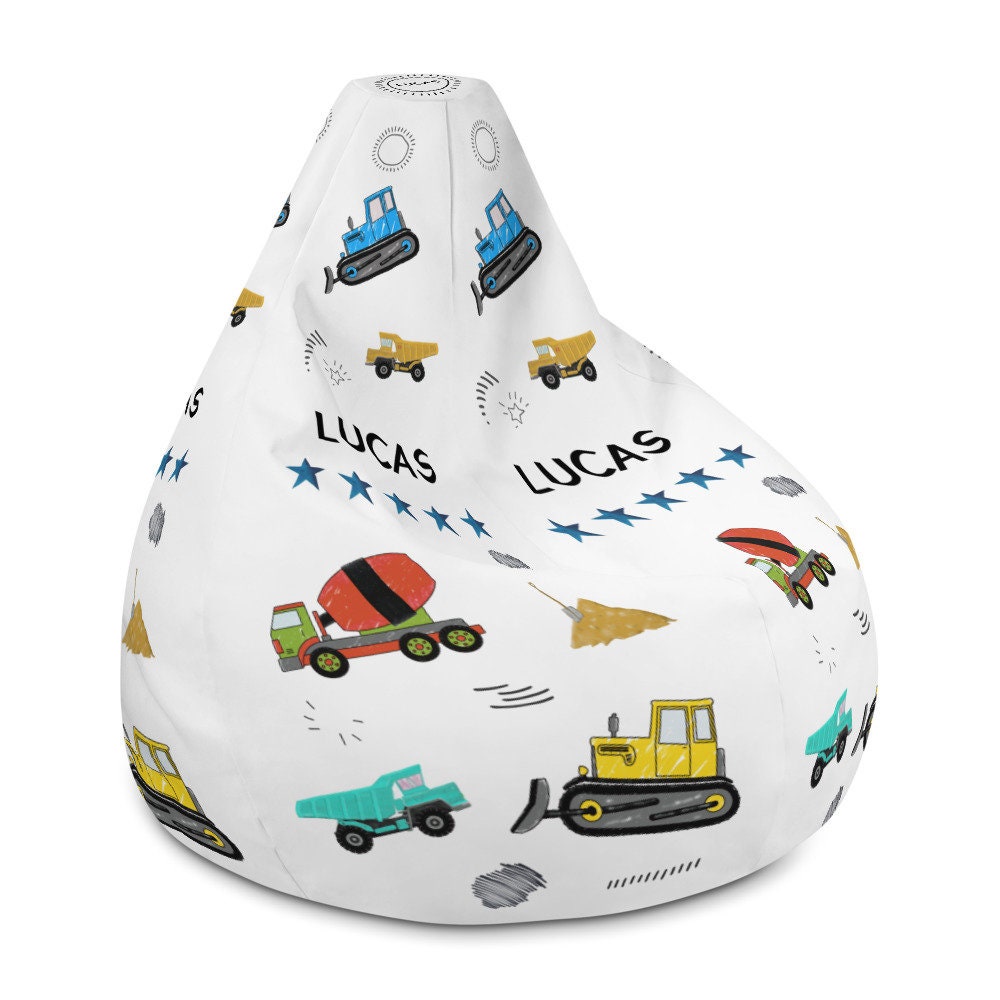 Personalized Bean Bag Cover For Kids Construction Vehicles Etsy