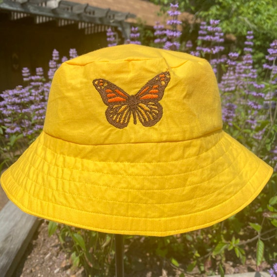 Cute Yellow Butterfly Embroidery Design Bucket Hat 