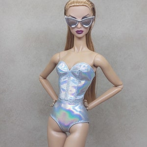 Bodysuit for Fashion Royalty & NuFace doll/ sweetheart neckline metallic colors, made to order