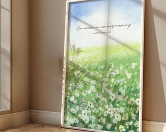 Sus misericordias son nuevas cada mañana, Lamentaciones 3:22-23, Versículo bíblico en acuarela, Arte de pared de las Escrituras, Decoración cristiana, Bautismo, Floral