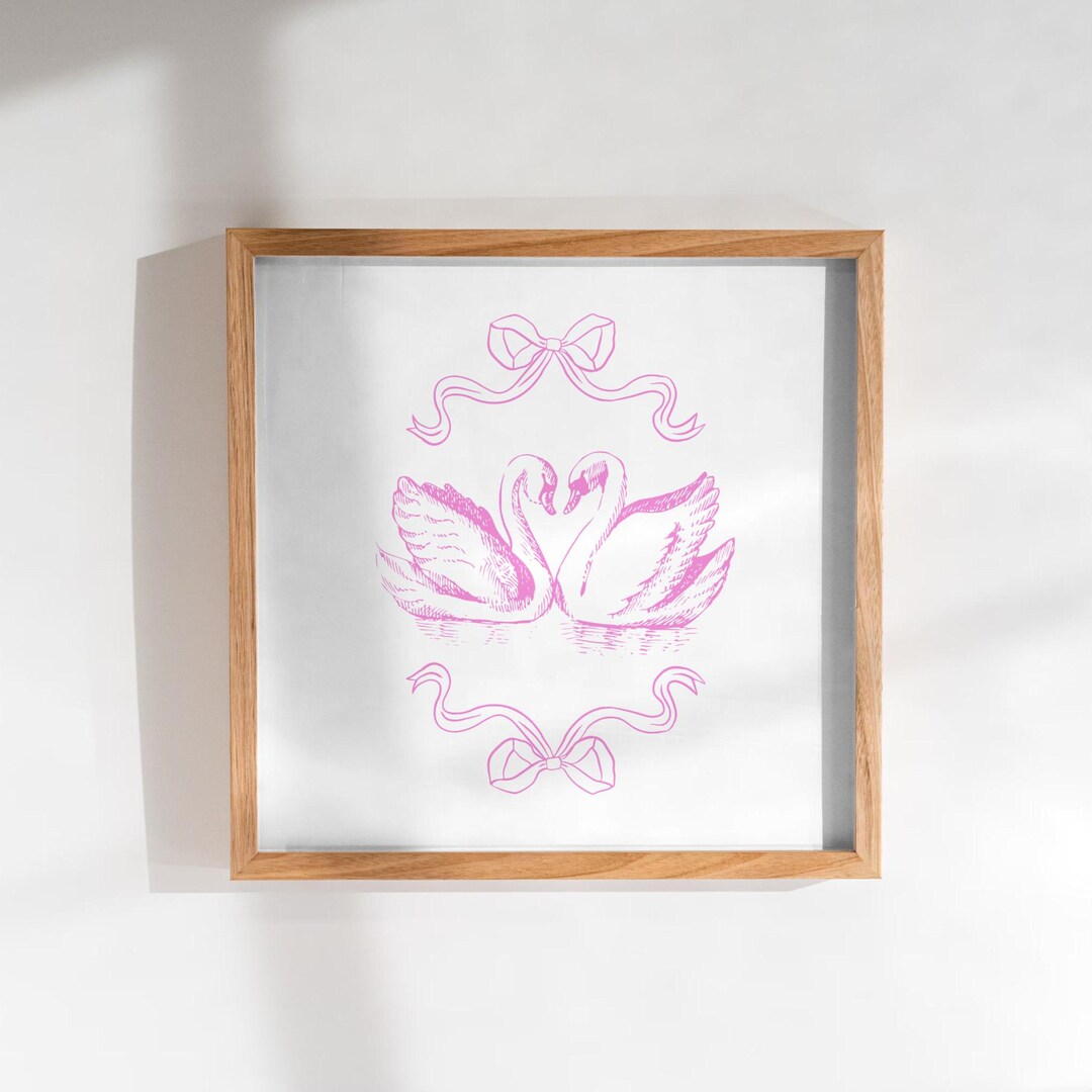 Pink Vintage Swan Print, Digital Download, Square Printable Art ...