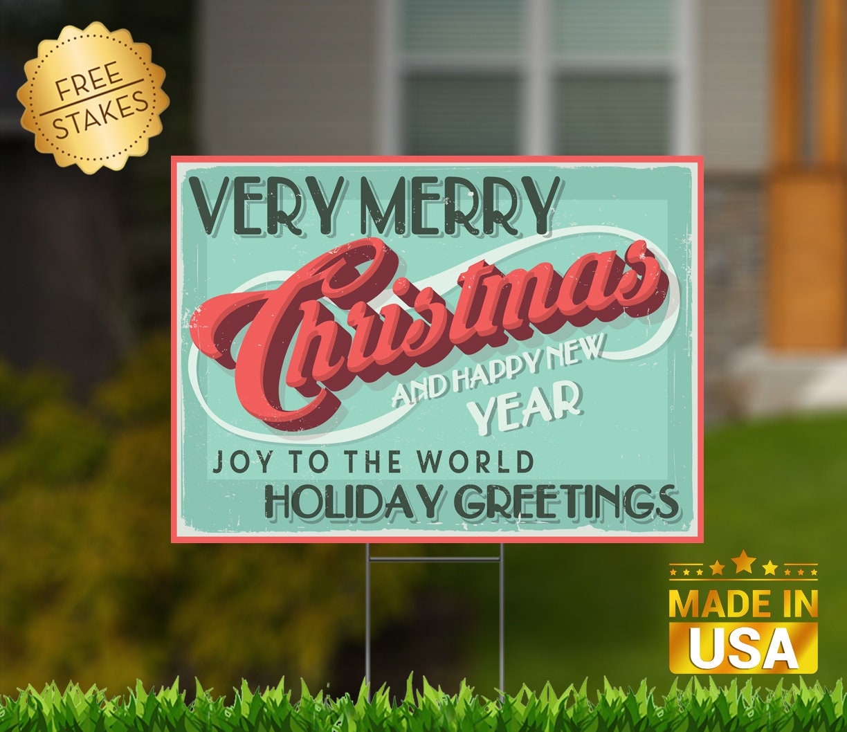 Very Merry Christmas Sign Retro Edition 18 x 24 Corrugated Indoor