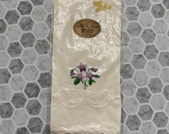 Vintage St. Clare Guest Towel Embroidered Floral Cloth Napkins