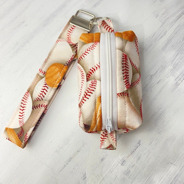 Baseball Boxy Bag Keychain Wristlet, Sports lover Gift Idea, Compact Essentials Bag, Baseball Wristlet