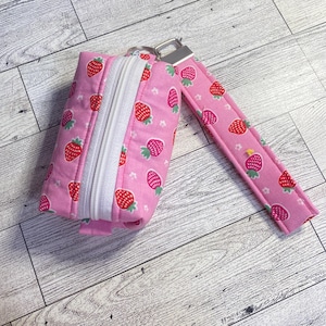 Strawberry Boxy Bag Keychain Wristlet, Gift Idea, Compact Essentials Bag, Wristlet, Keychain