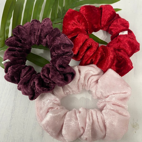 Velvet Scrunchies, Purple, Pink, Red, Luxurious Soft Comfortable, Hair tie,