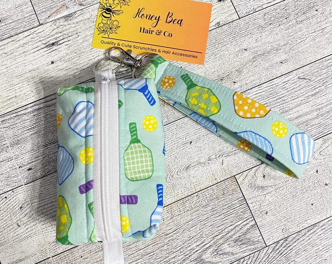 Mini Pickleball Bag Keychain | Boxy Zipper Pouch | Pickle Print Bag Charm | Pickleball Gift for Players | Small Accessory Pouch