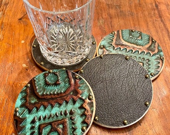 Aztec Leather Coaster Set