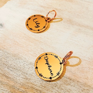 Rose Gold Pet ID Tag: Engraved Stainless Steel Flower Design