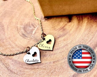 Personalized Family Names Heart Charm Necklace , Birthday Gift  Name Necklace ,Kids Name Necklace,mothers day gift(tarnish resistance)