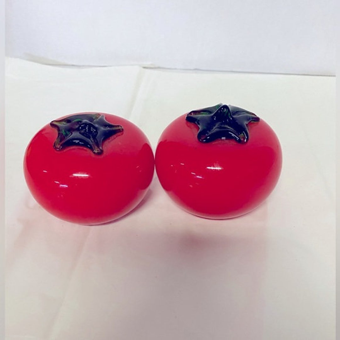 2 Hand Blown Art Glass Tomatoes Murano One Stem Missing Shown in