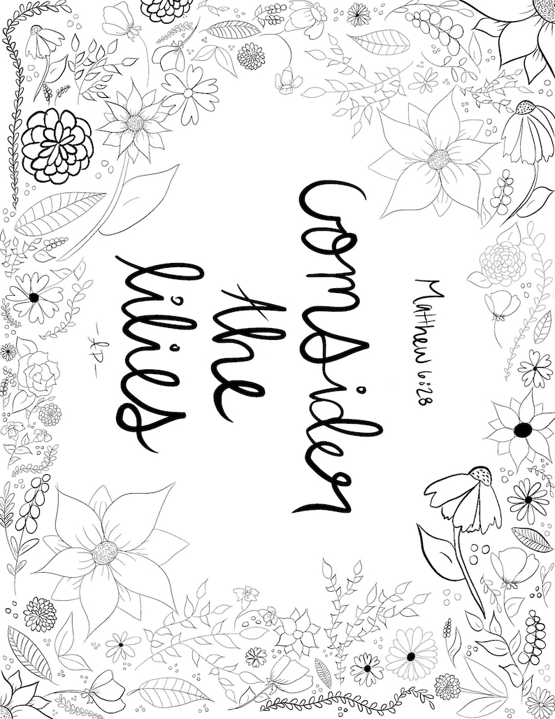 Consider the lilies coloring pages set of three | Etsy